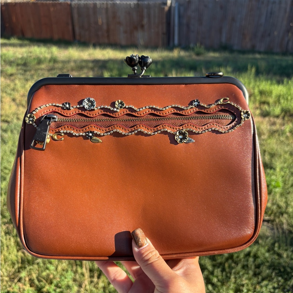 COACH 1941 CHRYSTAL EMBELLISHED KISSLOCK BAG IN COLOR BURNISH AMBER